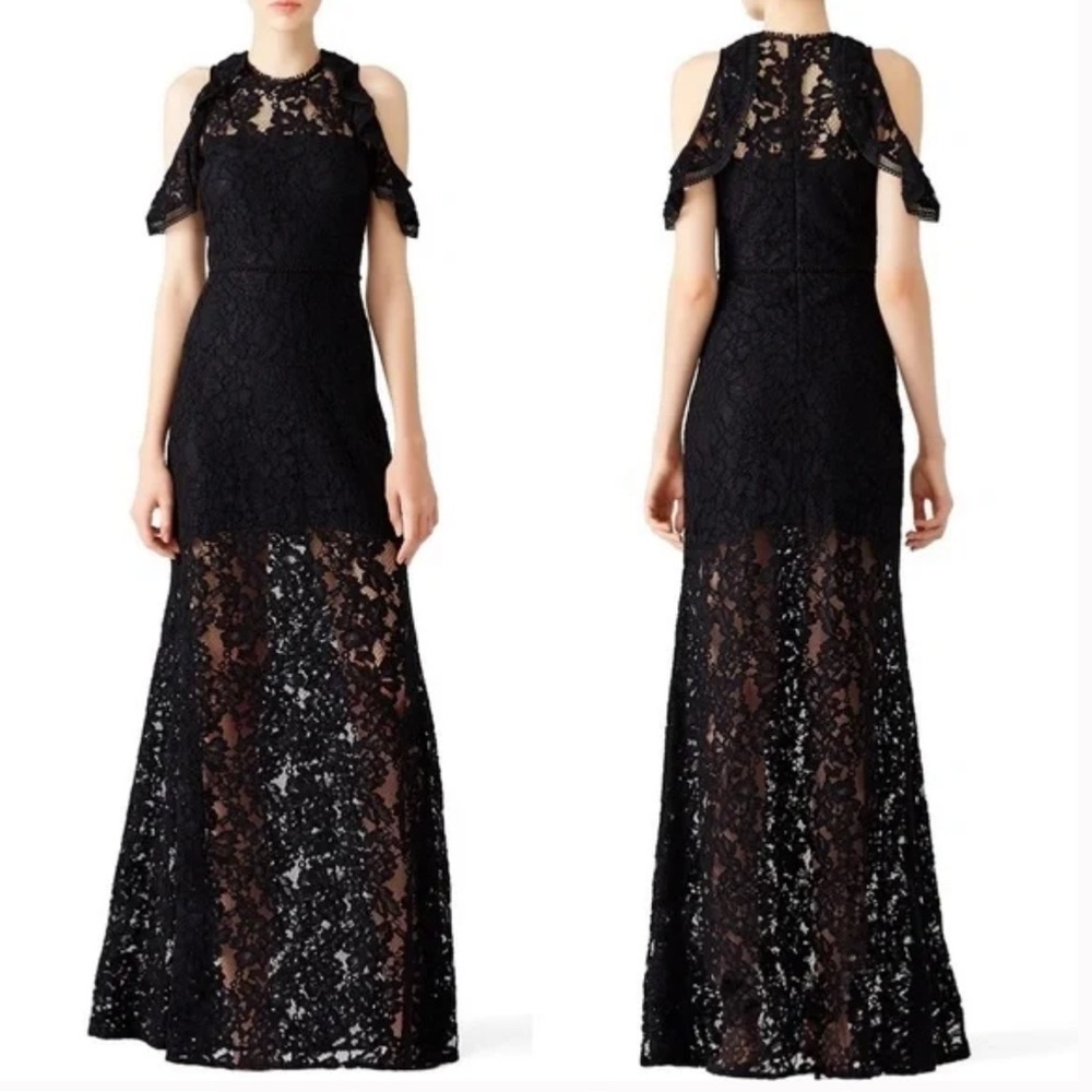 Alexis- Black Lace Maxi Dress with Cut Out Shoulders